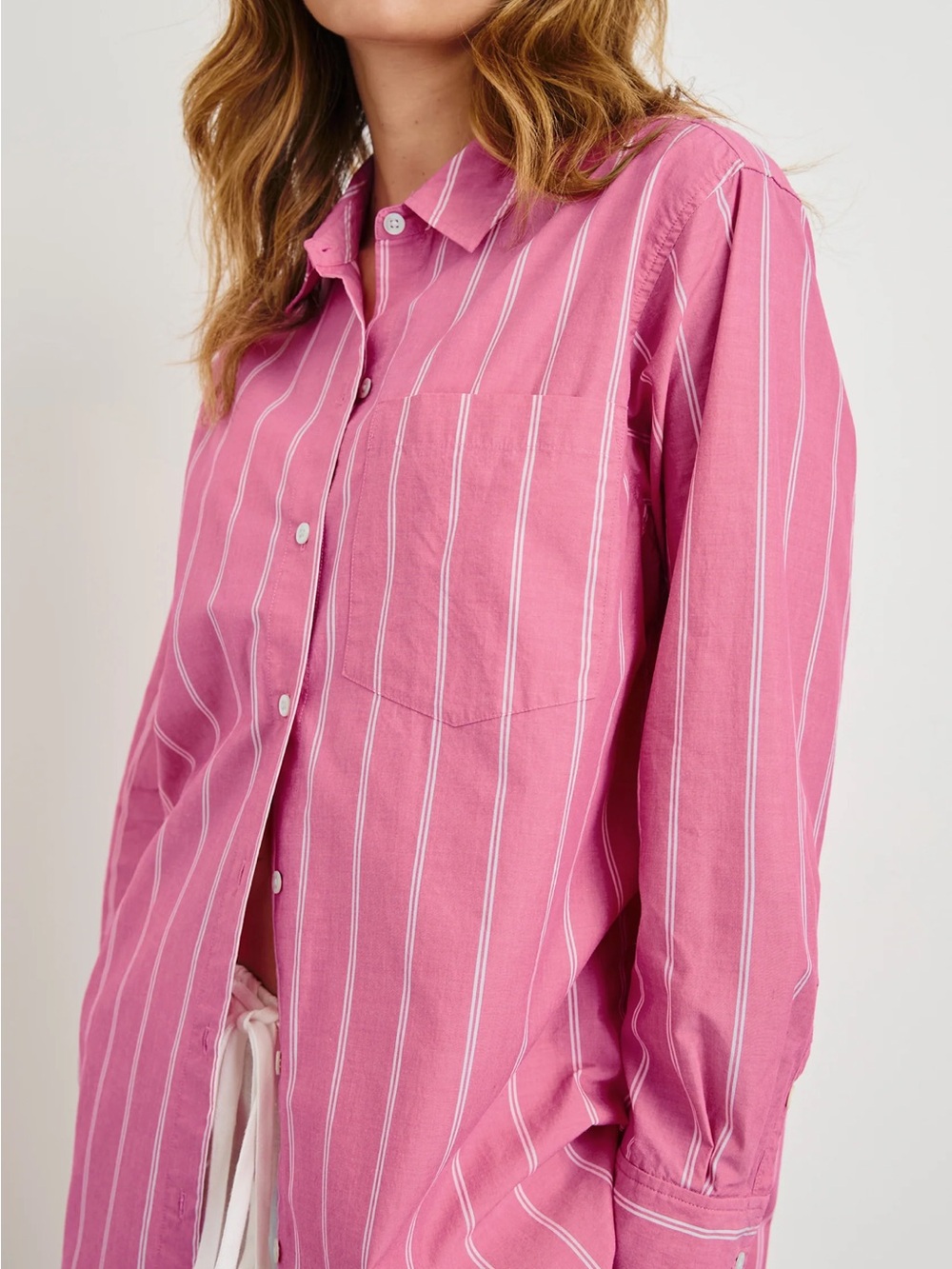 Rails Elsa 100% Cotton Button Up Shirt in Hibiscus White Stripe Medium